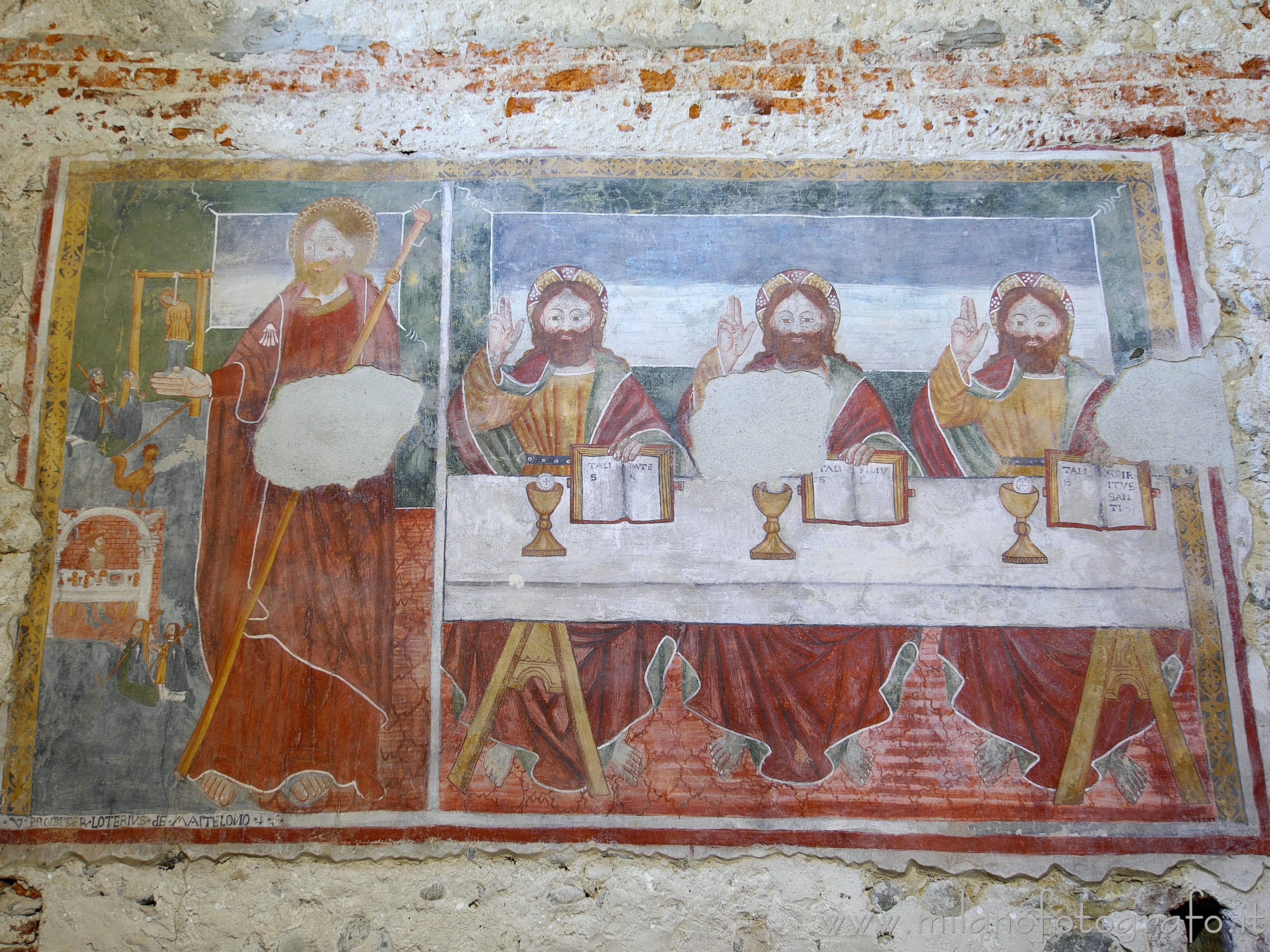 Castelletto Cervo (Biella) - Affresco della Trinità e del Miracolo di San Giacomo della chiesa del Priorato Cluniacense dei Santi Pietro e Paolo